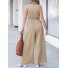 CUPSHE Women’s Lapel Sleeveless Wide Leg Jumpsuit Button Front Self Tie Dressy Overall Work Beach Vacation Summer Outfits(Khaki)