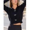 CUPSHE Women’s Long Sleeve Bow Knit Cardigan V Neck Lightweight Open Front Sweater Fall Winter Casual Sweater Top(Black)