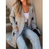 CUPSHE Womens Long Sleeve Cardigan Sweater Knit Button Down Open Front Sweater Coat Star Print Outwear with Pockets(Grey)