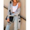 CUPSHE Womens Long Sleeve Cardigan Sweater Knit Button Down Open Front Sweater Coat Star Print Outwear with Pockets(Grey)