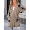 CUPSHE Womens Long Sleeve Cardigan Sweater Knit Button Down Open Front Sweater Coat Star Print Outwear with Pockets(Khaki)