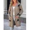CUPSHE Womens Long Sleeve Cardigan Sweater Knit Button Down Open Front Sweater Coat Star Print Outwear with Pockets(Khaki)