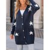 CUPSHE Womens Long Sleeve Cardigan Sweater Knit Button Down Open Front Sweater Coat Star Print Outwear with Pockets(Navy)