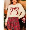 CUPSHE Womens Long Sleeve Christmas Fall Sweater Crewneck Pattern Loose Fit Pullover Holiday Sweater Knit Top(White Red)