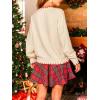 CUPSHE Womens Long Sleeve Christmas Fall Sweater Crewneck Pattern Loose Fit Pullover Holiday Sweater Knit Top(White Red)