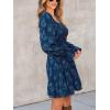 CUPSHE Women’s Long Sleeve Fall Mini Dress Floral Square Neck Smocked Flowy A Line Ruffle Dress(Navy Blue)