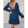 CUPSHE Women’s Long Sleeve Fall Mini Dress Floral Square Neck Smocked Flowy A Line Ruffle Dress(Navy Blue)