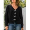 CUPSHE Women’s Long Sleeve Knit Cardigan Bow Buttons Lightweight Open Front Sweater Fall Winter Casual Sweater Top(Black)