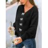 CUPSHE Women’s Long Sleeve Knit Cardigan Bow Buttons Lightweight Open Front Sweater Fall Winter Casual Sweater Top(Black)