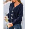 CUPSHE Women’s Long Sleeve Knit Cardigan Bow Buttons Lightweight Open Front Sweater Fall Winter Casual Sweater Top(Royal Blue)
