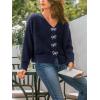 CUPSHE Women’s Long Sleeve Knit Cardigan Bow Buttons Lightweight Open Front Sweater Fall Winter Casual Sweater Top(Royal Blue)