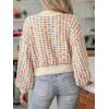 CUPSHE Womens Long Sleeve Knit Sweater Color Block Puff Drop Sleeve Round Neck Pullover Sweater Tops(Muiticolored)