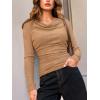 CUPSHE Womens Long Sleeve Shirts Ribbed Lightweight Tunic Sweater Ruched Cowl Neck Fall Fashion Outfits(Brown)