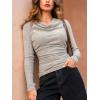 CUPSHE Womens Long Sleeve Shirts Ribbed Lightweight Tunic Sweater Ruched Cowl Neck Fall Fashion Outfits(Grey)