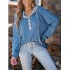 CUPSHE Women’s Long Sleeve T-Shirt Casual Loose Blouses Button Down Shirt Tops with Pocket(Blue)