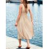 CUPSHE Womens Maxi Dresses Scoop Neck Sleeveless Smocked Casual Summer Outfit Button Beach Sundress Backless Dress(Beige)
