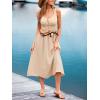 CUPSHE Womens Maxi Dresses Scoop Neck Sleeveless Smocked Casual Summer Outfit Button Beach Sundress Backless Dress(Beige)