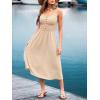 CUPSHE Womens Maxi Dresses Scoop Neck Sleeveless Smocked Casual Summer Outfit Button Beach Sundress Backless Dress(Beige)