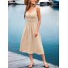 CUPSHE Womens Maxi Dresses Scoop Neck Sleeveless Smocked Casual Summer Outfit Button Beach Sundress Backless Dress(Beige)