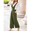 CUPSHE Womens Maxi Jumpsuit Trendy Dressy V Neck Sleeveless Wide Leg One Piece Overall Casual Pockets Fall Work Romper(Olive Green)