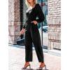 CUPSHE Women’s Maxi Jumpsuit V Neck Long Sleeve Wide Leg Lace One Piece Fall Casual Outfit Pants Jumpsuits with Pockets(Black)