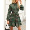 CUPSHE Women’s Mini Dress High Neck Plaid Long Sleeve Belted Ruffled Hem Short Dresses(Green)