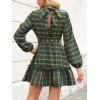 CUPSHE Women’s Mini Dress High Neck Plaid Long Sleeve Belted Ruffled Hem Short Dresses(Green)