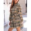 CUPSHE Women’s Mini Dress High Neck Plaid Long Sleeve Belted Ruffled Hem Short Dresses(Khaki)