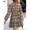 CUPSHE Women’s Mini Dress High Neck Plaid Long Sleeve Belted Ruffled Hem Short Dresses(Khaki)