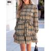 CUPSHE Women’s Mini Dress High Neck Plaid Long Sleeve Belted Ruffled Hem Short Dresses(Khaki)