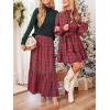 CUPSHE Women’s Mini Dress High Neck Plaid Long Sleeve Belted Ruffled Hem Short Dresses(Red Plaid)
