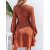 CUPSHE Womens Mini Fall Dress Knit V Neck Casual Button Long Sleeve Short Flowy Sweater Dress(Rust Red)