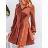 CUPSHE Womens Mini Fall Dress Knit V Neck Casual Button Long Sleeve Short Flowy Sweater Dress(Rust Red)