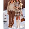 CUPSHE Women’s Mini Fall Dresses Button Long Sleeves Plaid Belted Casual Short A Line Shirt Dress(Beige/Brown)