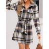 CUPSHE Women’s Mini Fall Dresses Button Long Sleeves Plaid Belted Casual Short A Line Shirt Dress(Brown Plaid)