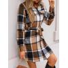 CUPSHE Women’s Mini Fall Dresses Button Long Sleeves Plaid Belted Casual Short A Line Shirt Dress(Brown/Khaki)