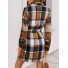CUPSHE Women’s Mini Fall Dresses Button Long Sleeves Plaid Belted Casual Short A Line Shirt Dress(Brown/Khaki)