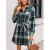 CUPSHE Women’s Mini Fall Dresses Button Long Sleeves Plaid Belted Casual Short A Line Shirt Dress(Green Plaid)
