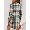 CUPSHE Women’s Mini Fall Dresses Button Long Sleeves Plaid Belted Casual Short A Line Shirt Dress(Mint Plaid)