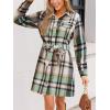 CUPSHE Women’s Mini Fall Dresses Button Long Sleeves Plaid Belted Casual Short A Line Shirt Dress(Mint Plaid)