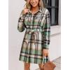 CUPSHE Women’s Mini Fall Dresses Button Long Sleeves Plaid Belted Casual Short A Line Shirt Dress(Mint Plaid)