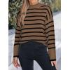 CUPSHE Women’s Mock Neck Striped Sweater Fall Winter Long Sleeve Casual Pullover Knit Tops(Brown)