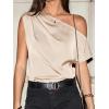 CUPSHE Womens Off Shoulder Blouses Shirts Short Sleeve Asymmetrical Going Out Blouses Tops Shirts(Champagne)