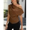 CUPSHE Womens Off Shoulder Blouses Shirts Short Sleeve Asymmetrical Going Out Blouses Tops Shirts(Light Brown)