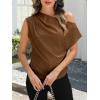 CUPSHE Womens Off Shoulder Blouses Shirts Short Sleeve Asymmetrical Going Out Blouses Tops Shirts(Light Brown)