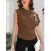 CUPSHE Womens Off Shoulder Blouses Shirts Short Sleeve Asymmetrical Going Out Blouses Tops Shirts(Light Brown)