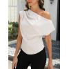 CUPSHE Womens Off Shoulder Blouses Shirts Short Sleeve Asymmetrical Going Out Blouses Tops Shirts(White)