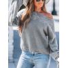 CUPSHE Womens Off The Shoulder Sweaters Long Sleeve Lightweight Knit Casual Pullover Sweater Tops(B-grey)