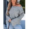 CUPSHE Womens Off The Shoulder Sweaters Long Sleeve Lightweight Knit Casual Pullover Sweater Tops(B-grey)