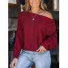 CUPSHE Womens Off The Shoulder Sweaters Long Sleeve Lightweight Knit Casual Pullover Sweater Tops(Red)